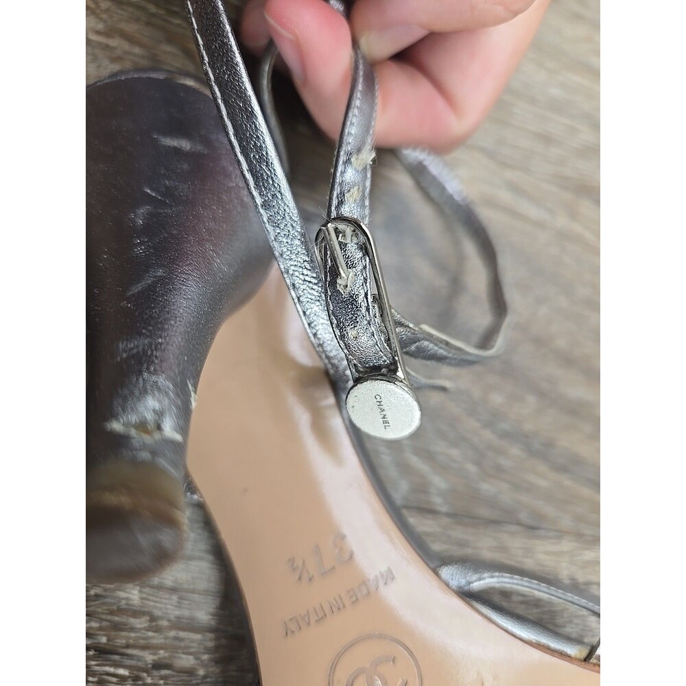 CHANEL Silver Metallic Knotted Strap Heels - Picture 14 of 15